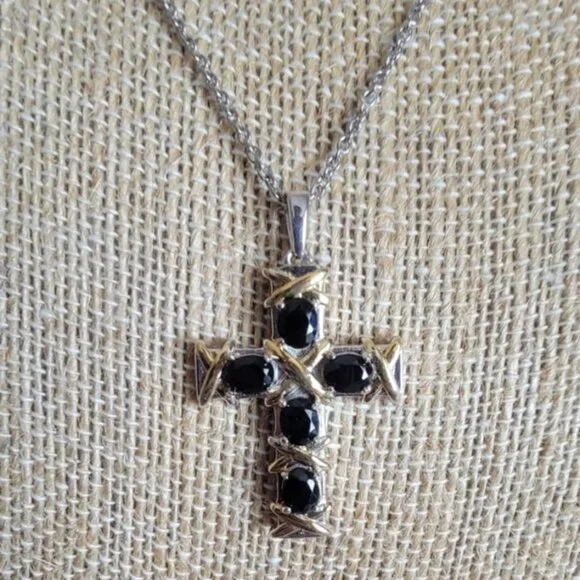 Thai Black Spinel Cross Necklace - Picture 2 of 3
